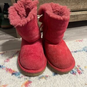 Kids Cozy Pink Suede Shearling Boots